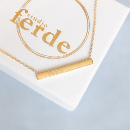 handmade bar necklace 14k gold
